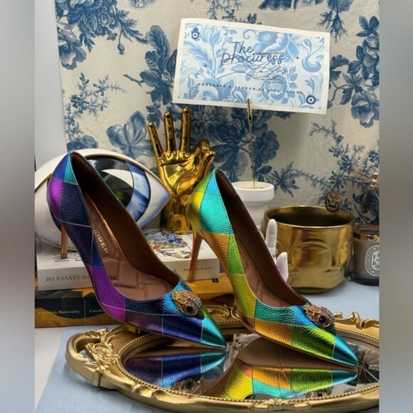 🆕 KURT GEIGER LONDON 🧿 NWOB Belgravia Court Heel, Rainbow Overstitch Sz 37 US7 - Picture 2 of 13